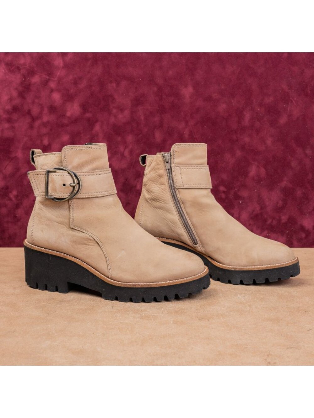 Paul Green Women Taupe Nubuck Leather Zip Wedge Ankle Boots 8US UK 5.5